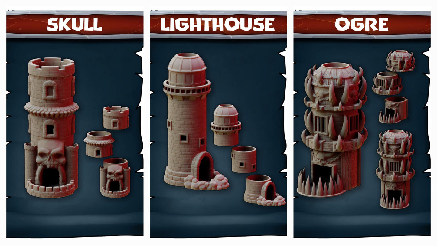 Modular Custom 3D Printed Dice Tower – 17 Themed Sets, Stackable & Interchangeable (Unpainted)