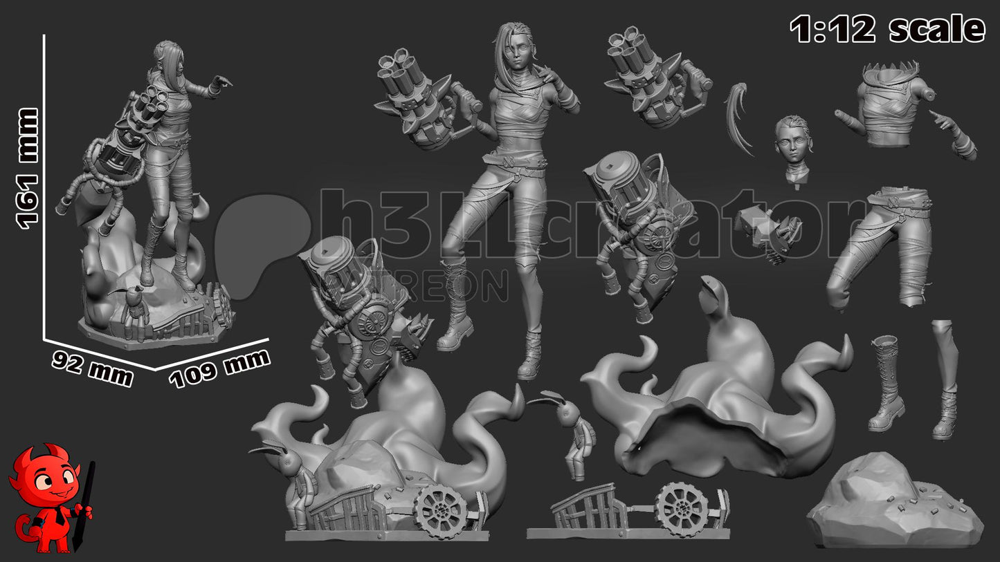 Jinx Figure (Unpainted)| Arcane | League of Legends | Resin 3d printed statue