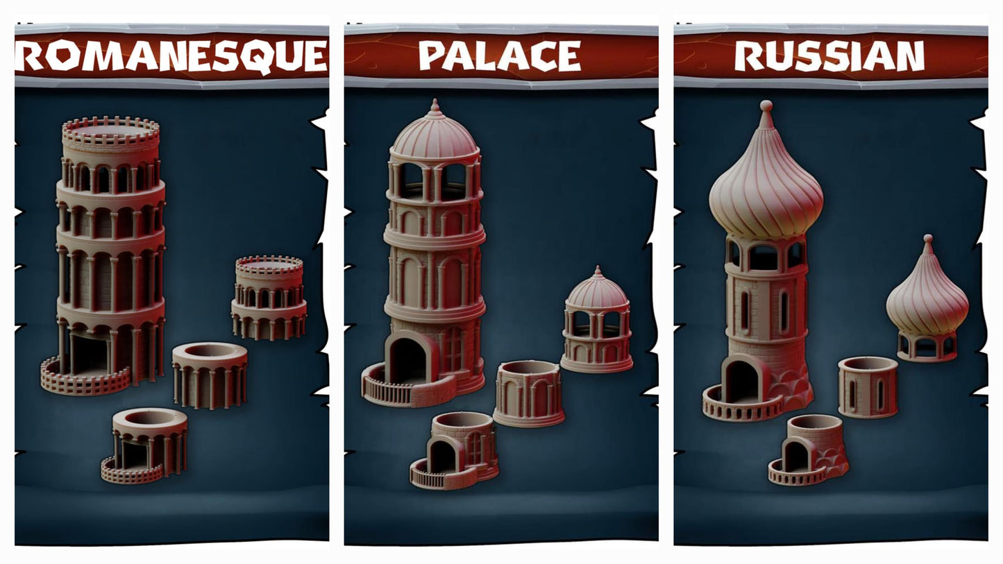 Modular Custom 3D Printed Dice Tower – 17 Themed Sets, Stackable & Interchangeable (Unpainted)