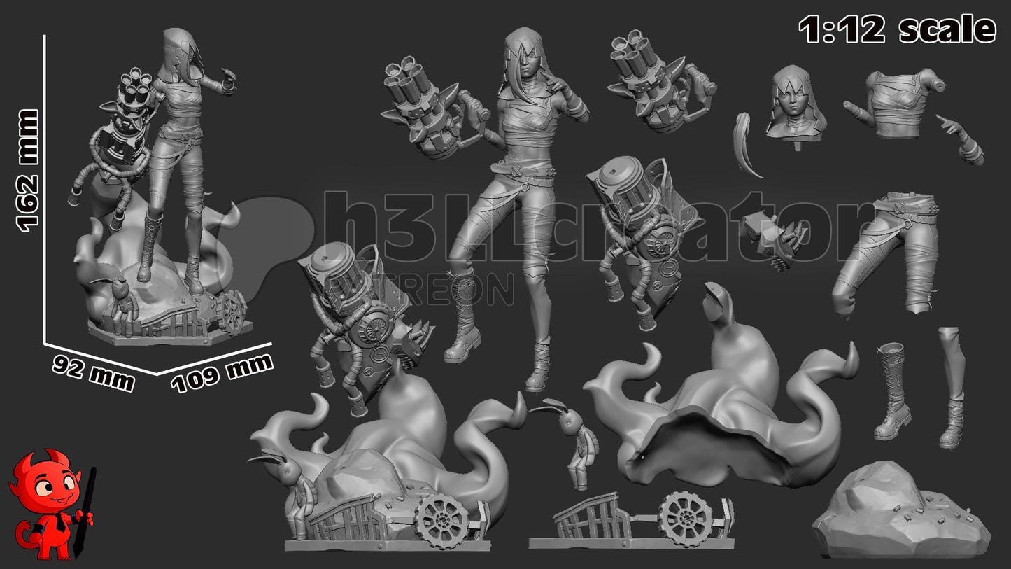 Jinx Figure (Unpainted)| Arcane | League of Legends | Resin 3d printed statue