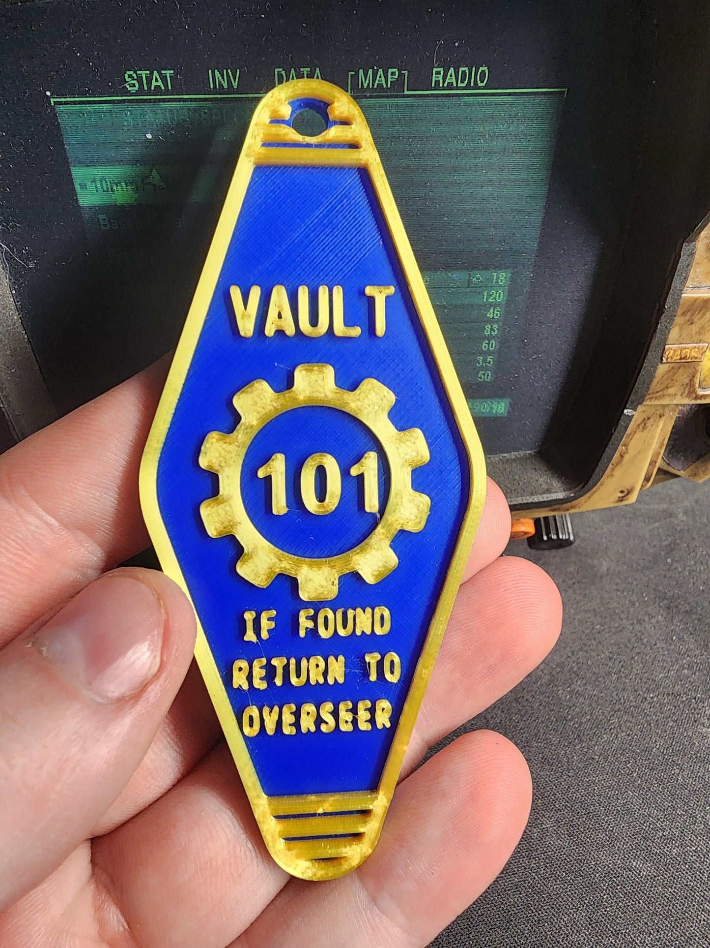 Fallout themed Vault Overseer 3D Printed Keychain. FULLY CUSTOMIZABLE