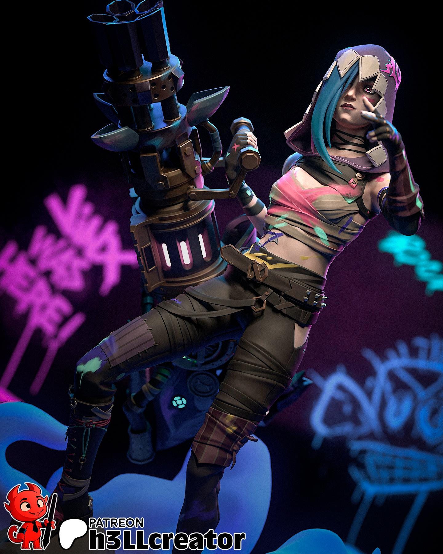 Jinx Figure (Unpainted)| Arcane | League of Legends | Resin 3d printed statue