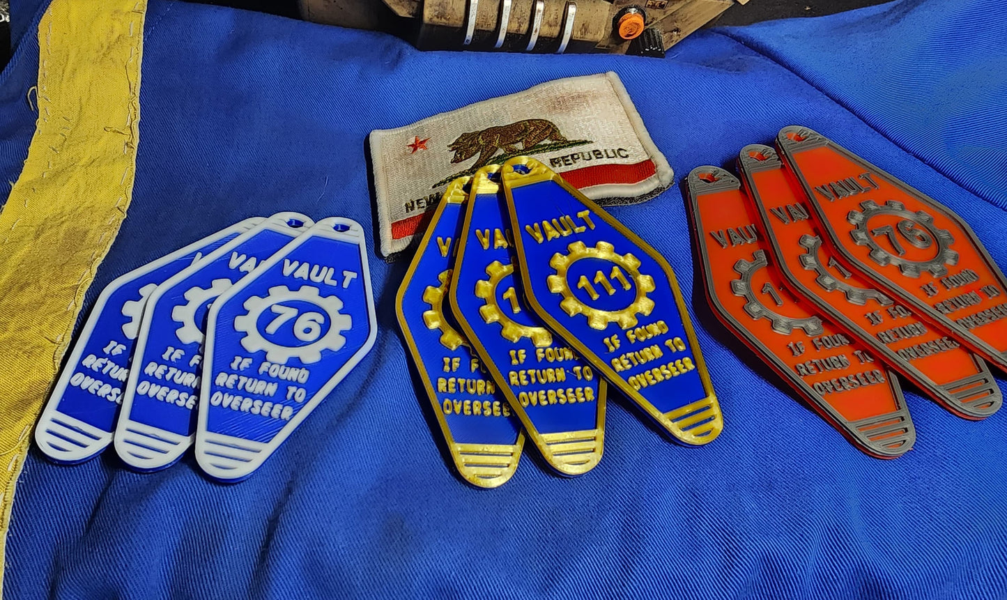 Fallout themed Vault Overseer 3D Printed Keychain. FULLY CUSTOMIZABLE