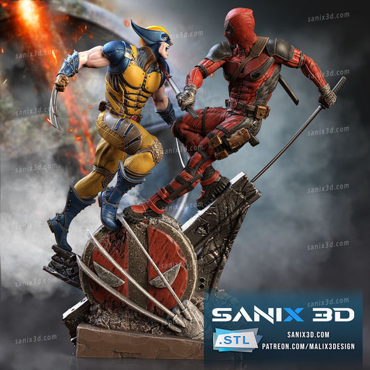 Deadpool and Wolverine | Resin 3d printed Model | unpainted DIY kit