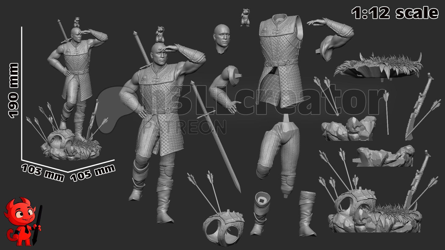 Minsc | Baldur’s Gate 3  |  1:12 Scale | Resin 3d printed Model | Sculpture to paint